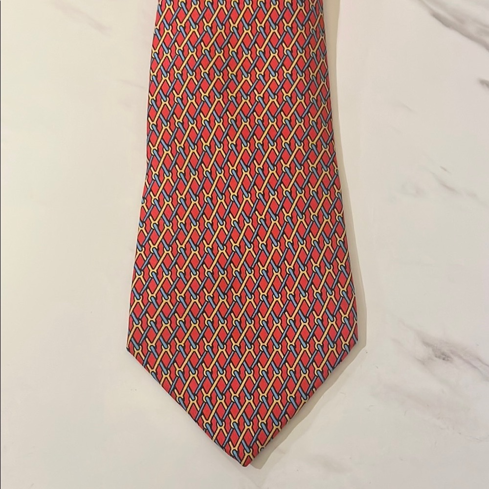 Hermes Red and Blue Geometric Tie